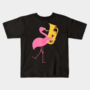 Beautiful Flamingo Playing Tuba Musician Kids T-Shirt